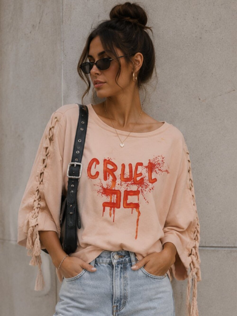 Elisabetta Franchi Peach Lace Up Sleeves Sweatshirt Size 42 - 36950